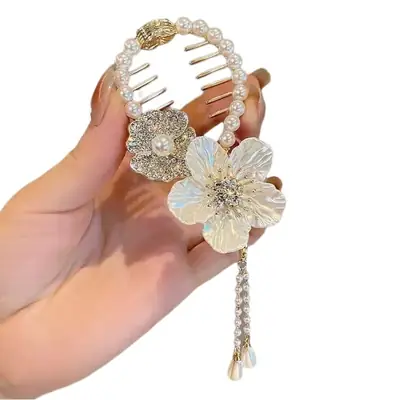Pearl Flower Hairpin Back Clip for Women