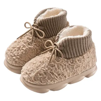 Women Cotton Fleece Lined Winter Slippers Beige