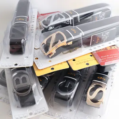 Hongsheng Men's Alloy Buckle Belt Grey Leather Strap