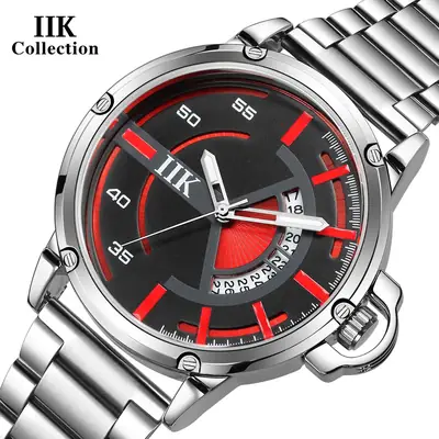 Men's Business Watch with Red Dial & Stainless Steel Band