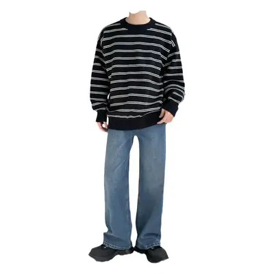 Korean Style Striped Crewneck Sweater for Boys