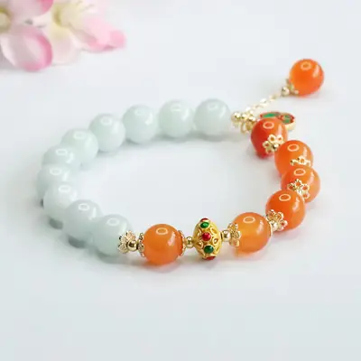 Guan Yu Natural Jade Bracelet Orange Light Green Ethnic Style
