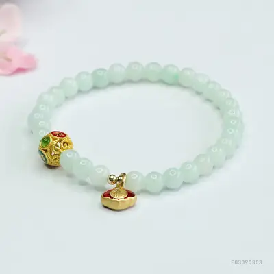 Jadeite Bracelet with Gold Plated Ends