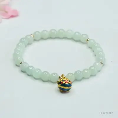 Guan Yu Jadeite Bracelet with Gold Beast Beads