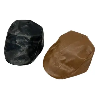Pu Leather Black Peaked Cap for Women Summer Retro British Style