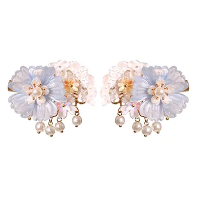 Pink Peony Flower Hairpin with Pearl Tassel for Girls