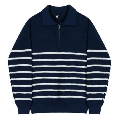 Men's Navy Striped Korean Style Long Sleeve Sweater