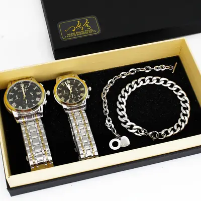 Couple Watch Set Gold Silver Chain Bracelet