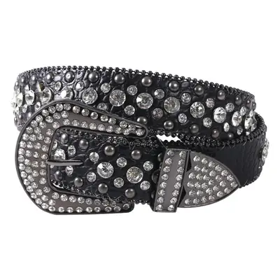 Women's Blue Inlaid Hip Hop Belt with Diamond Embellishment