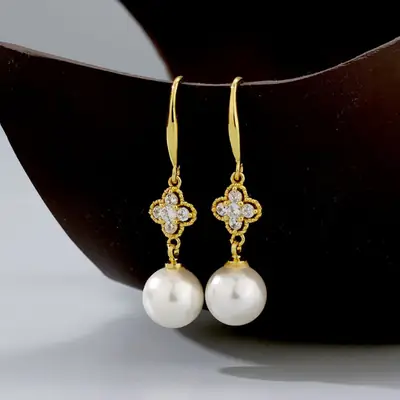 Vintage Pearl Earrings Gold Silver Hook Design