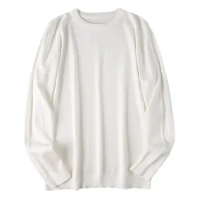 Men's White Knitted Crewneck Pullover Shirt