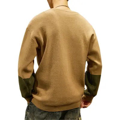 Men's Knit American Sweater Brown Green Contrast Loose Fit