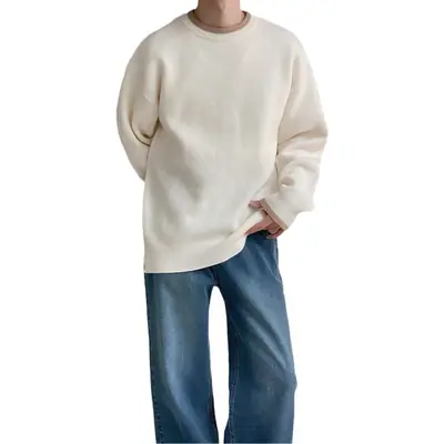 Men Black Knitted Round Neck Sweater for Winter