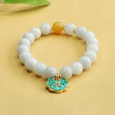 Aiyu Jade Bracelet with Enamel Pendant