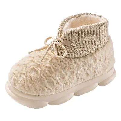 Women's Cream High-Top Plush Slipper with Thick Sole