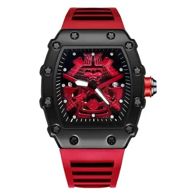 Men's Red Skeleton Crossbody Watch with Red Strap