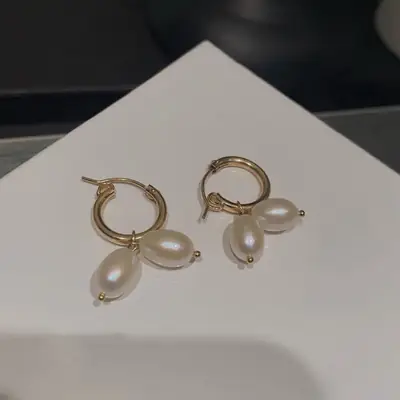 Pearl Earrings Gold Natural Freshwater Pearl Women's Korean