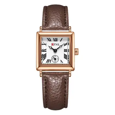 OFNS Women's Quartz Watch Square Dial Brown Leather Band