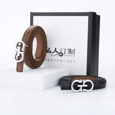 Women's Brown Leather Belt with Silver GG Logo