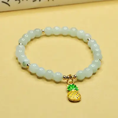 Pineapple Jadeite Bracelet with Pearl Beads