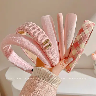 Pink Hairband for Girls 2025 New Hairpin Hair Accessories Wide-Brimmed Face Wash Hair Bundle Headband High Skull Popular Headwear