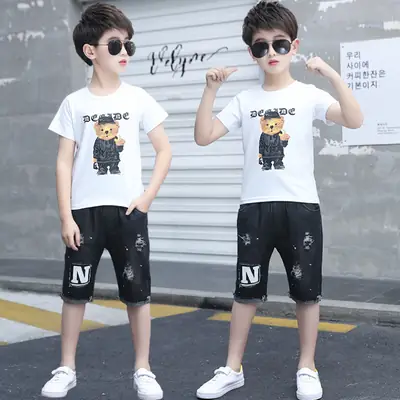 Boys Cotton T-Shirt Shorts Set White Black 2026