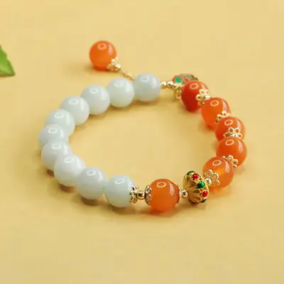 Aiyu Natural Jade Bracelet Orange White Ethnic Style