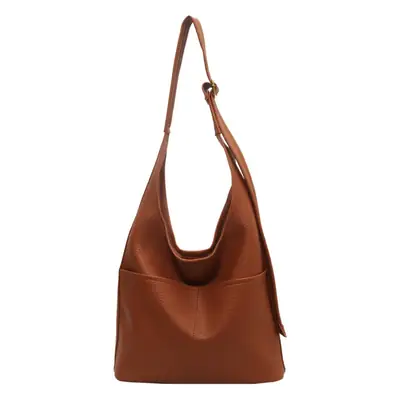 Women Large Capacity Shoulder Bag Brown Leather Winter Autumn