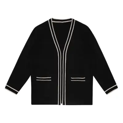 Men Black Striped V-Neck Sweater Cardigan Jacket