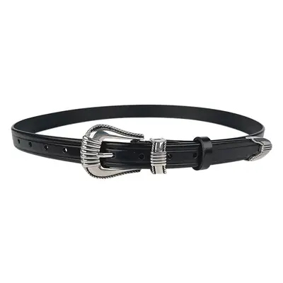 Women's Retro Cowhide Leather Belt Black Casual Pants Jeans