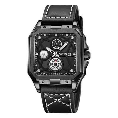 SKMEI Square Dial Men's Waterproof Quartz Watch Brown Leather