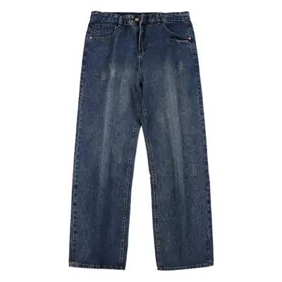Men Blue Denim Capri Pants Straight Cut Loose Casual