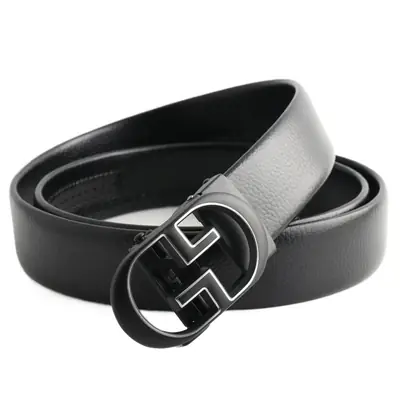 Hongsheng Men's Black Leather Belt with Automatic Buckle