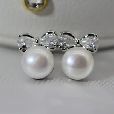 S925 Pearl Bow Earrings for Women