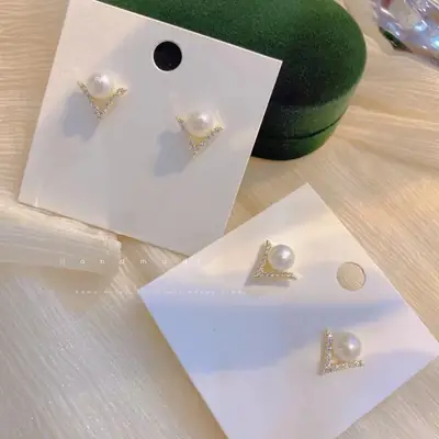S925 Silver Pearl Zircon Geometry Earrings