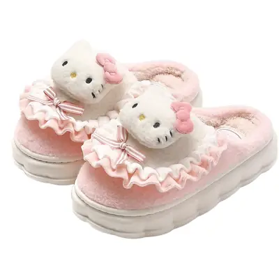 KT Cat Plush Women's Winter Slippers Pink 3.5cm