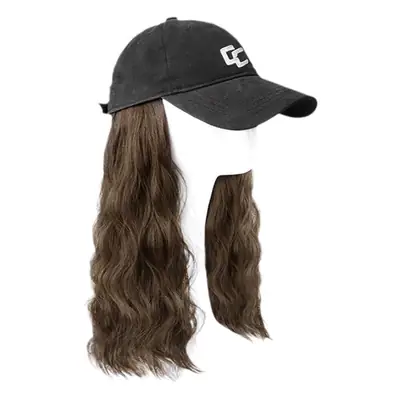 Women's Wool Wool Cap Wig Long Curly Hair Natural Brown