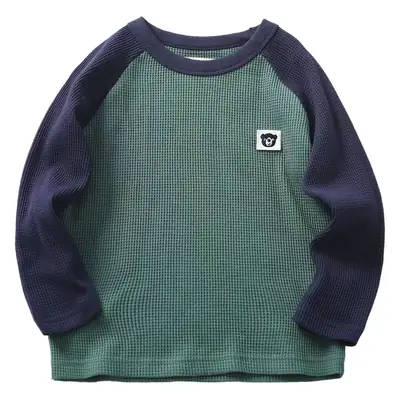 Girls Waffle Sweatshirt Green White Medium to X-Large