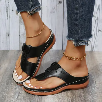 Foreign Trade Large Size Slippers for Women 2023 Spring and Summer New European and American Large Size Wedge Heel Flip-flops Outer Wear Beach Slippers for Women