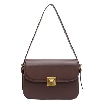 Women's Brown Leather Shoulder Bag with Gold Clasp