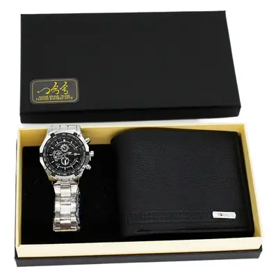 Men's Gold Watch & Wallet Set Black Luxury Gift