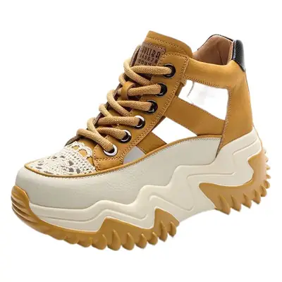 Women Lace-Up Thick Soled Summer Shoes Black White