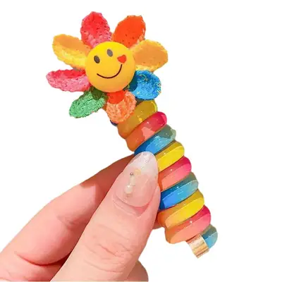 Children's Rainbow Hair Band with Pink Bow High Ponytail