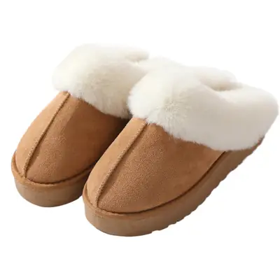 Men Women Thermal Fur Slippers Brown Soft Indoor Outdoor