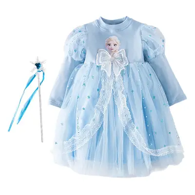 Girls' Korean-Style Long-Sleeve Elsa Princess Dress, Children's 2026 New Autumn Elsa Dress, Cotton Mesh Skirt, Trendy
