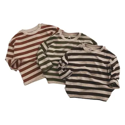 2025 Kids Striped Long Sleeve T-Shirt Autumn Base Boys Korean Style Loose Top
