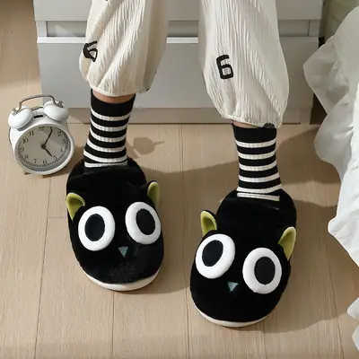 Cute Owl Cartoon Cotton Slippers for Women Winter