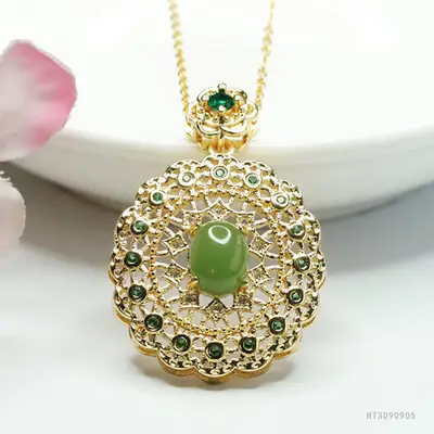 Guan Yu Jade Pendant Necklace with Green Stone