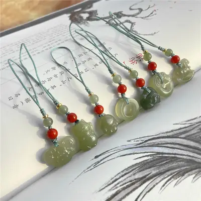 Green Jade Claw Pendant with Red Beads for Women