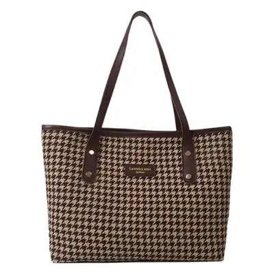 Retro Houndstooth Shoulder Tote Bag 2023